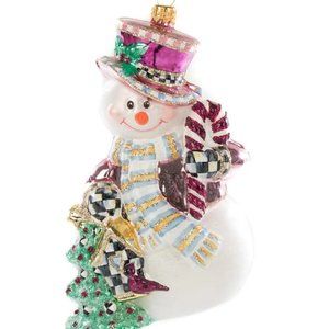 RARE MacKenzie-Childs Glass Ornament - Home Sweet Snowman # 53913-2018